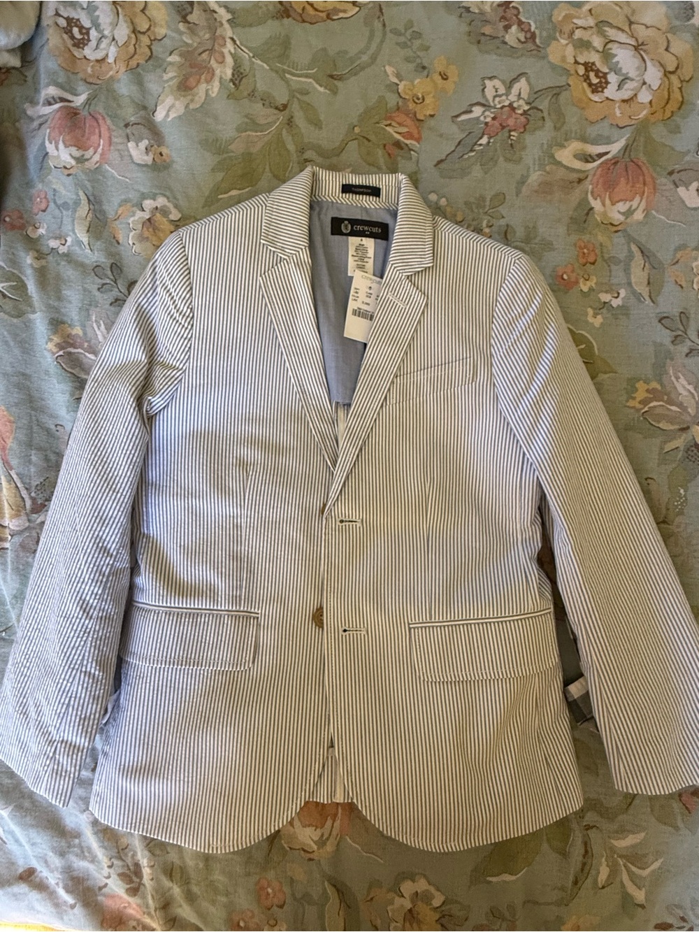 Crewcuts Boys' Seersucker Sport Coat - Navy & White Pinstripe